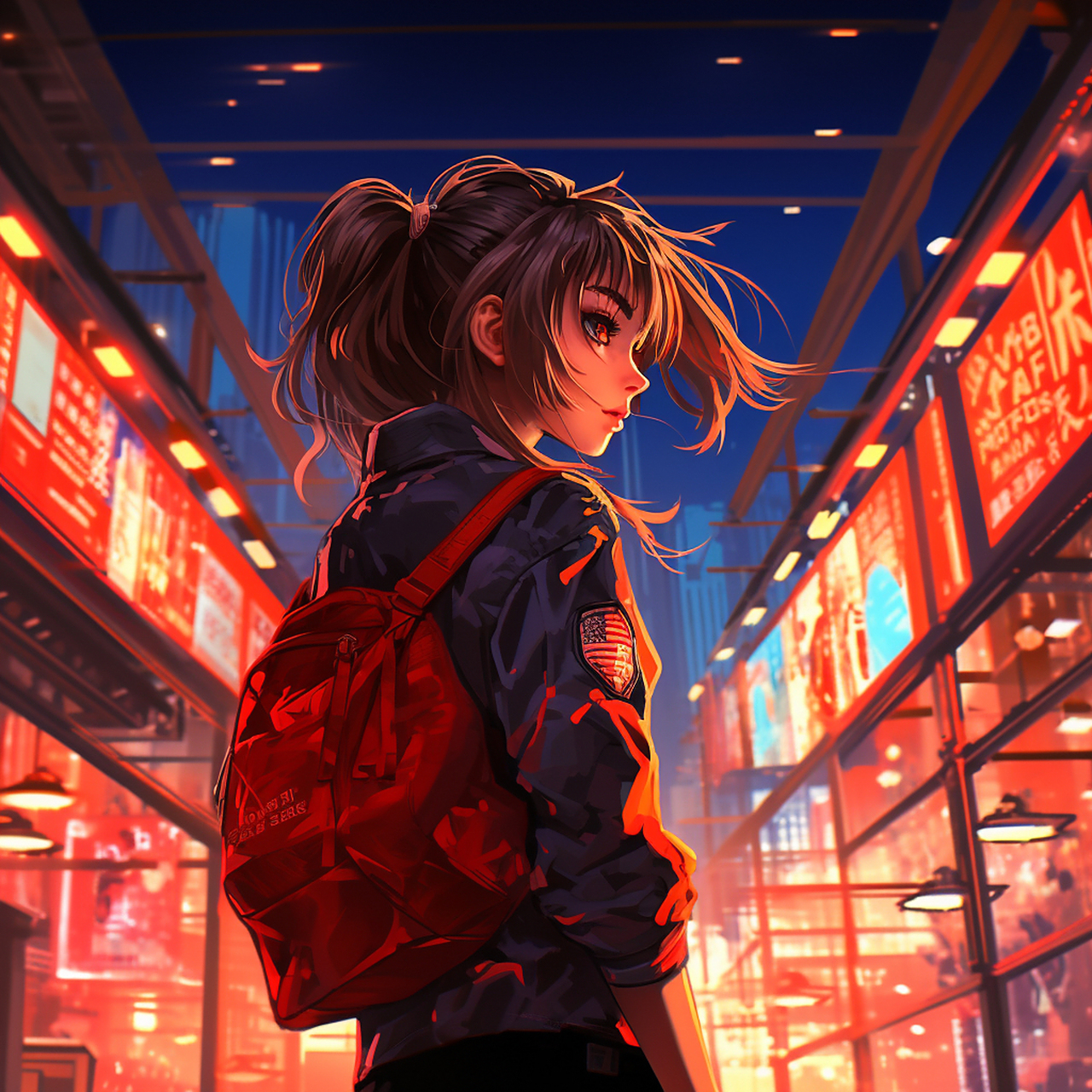 繁华街区上的美少女