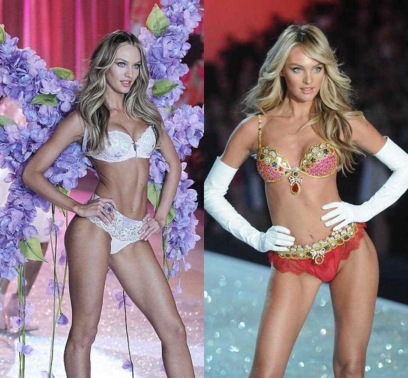 维密秀场上的超模"糖糖",无论是背上花卉翅膀,还是穿着芭蕾舞裙,她的