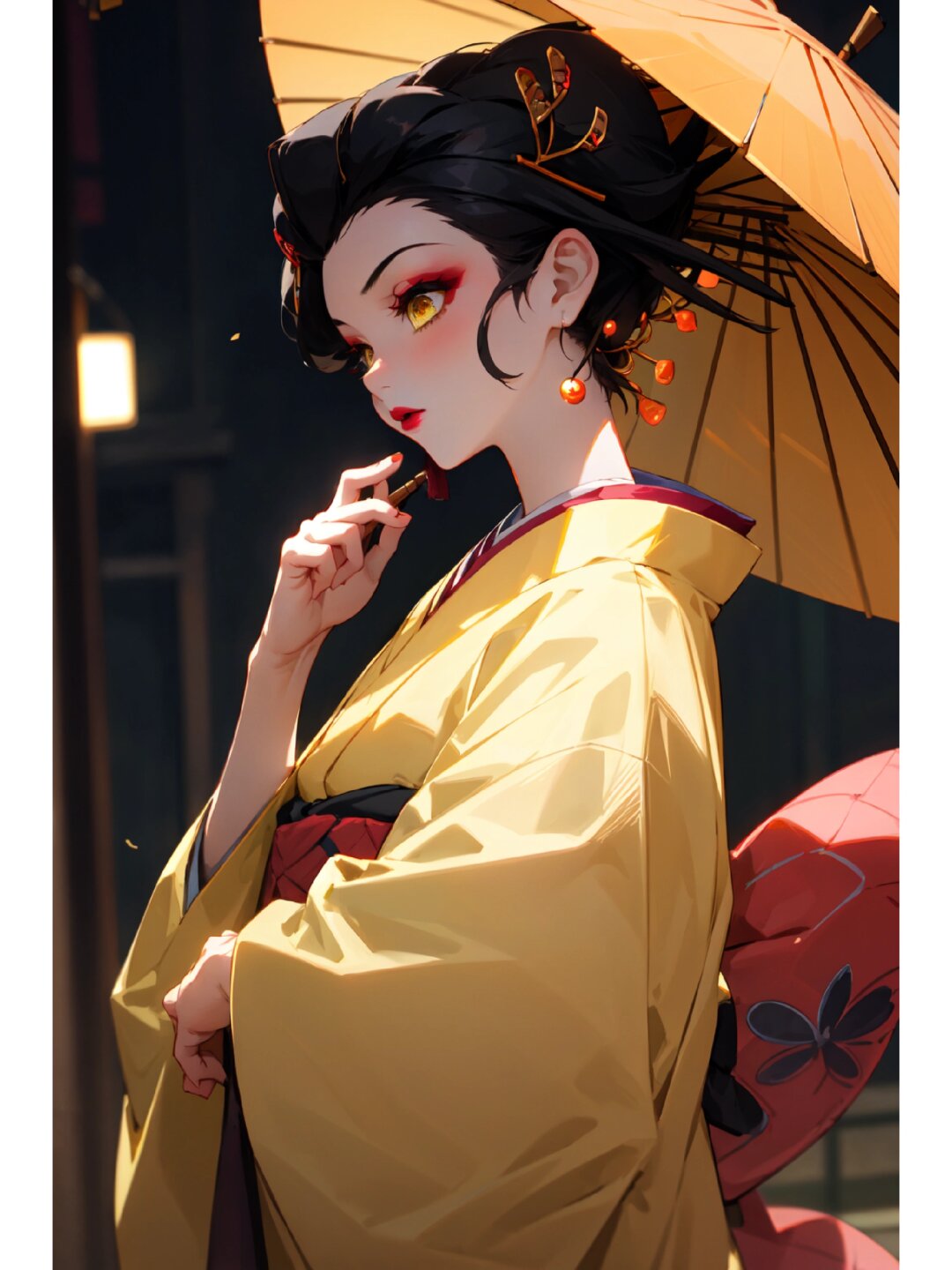 暗夜妖娆  来见识一下这幅由ai创作的黑发花魁画像,你喜欢吗?