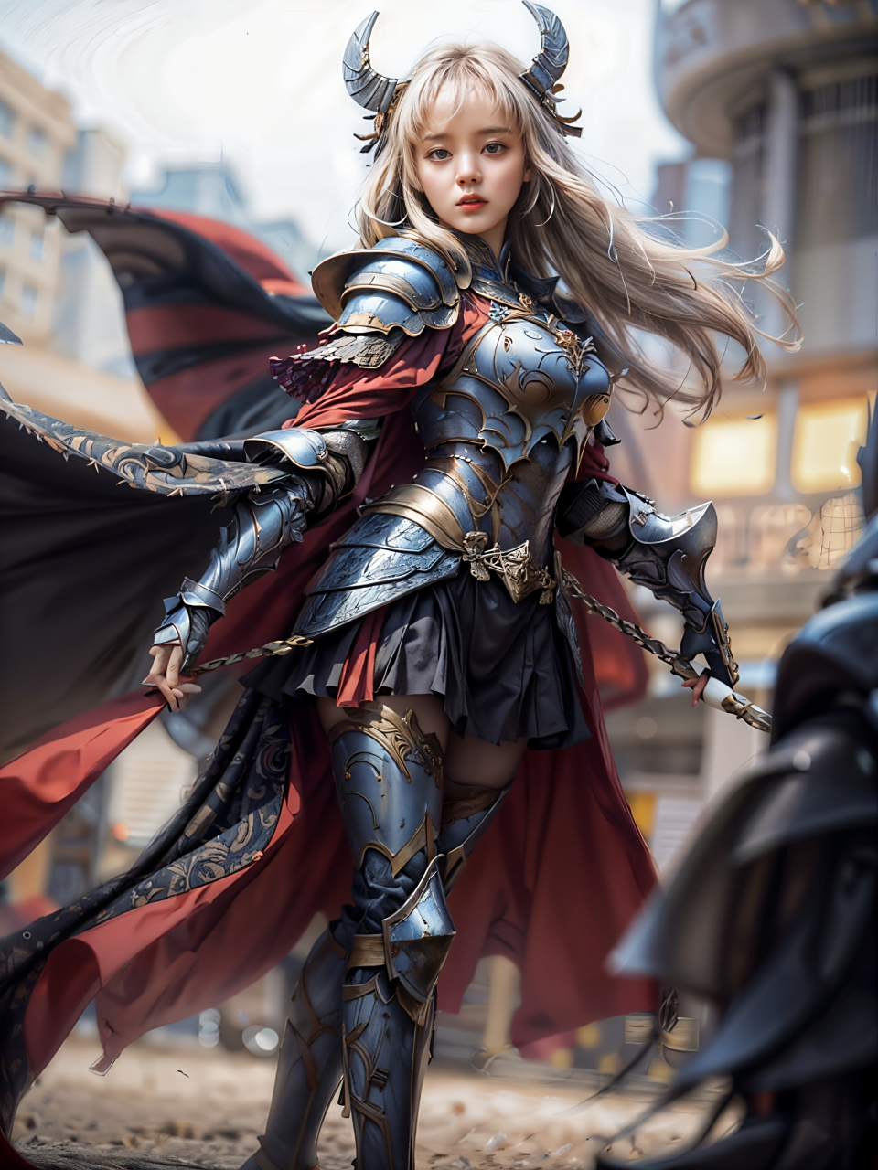 ai美女图片#每日ai美女秀	她身披一副镶嵌着银色护甲的战士盔甲如 