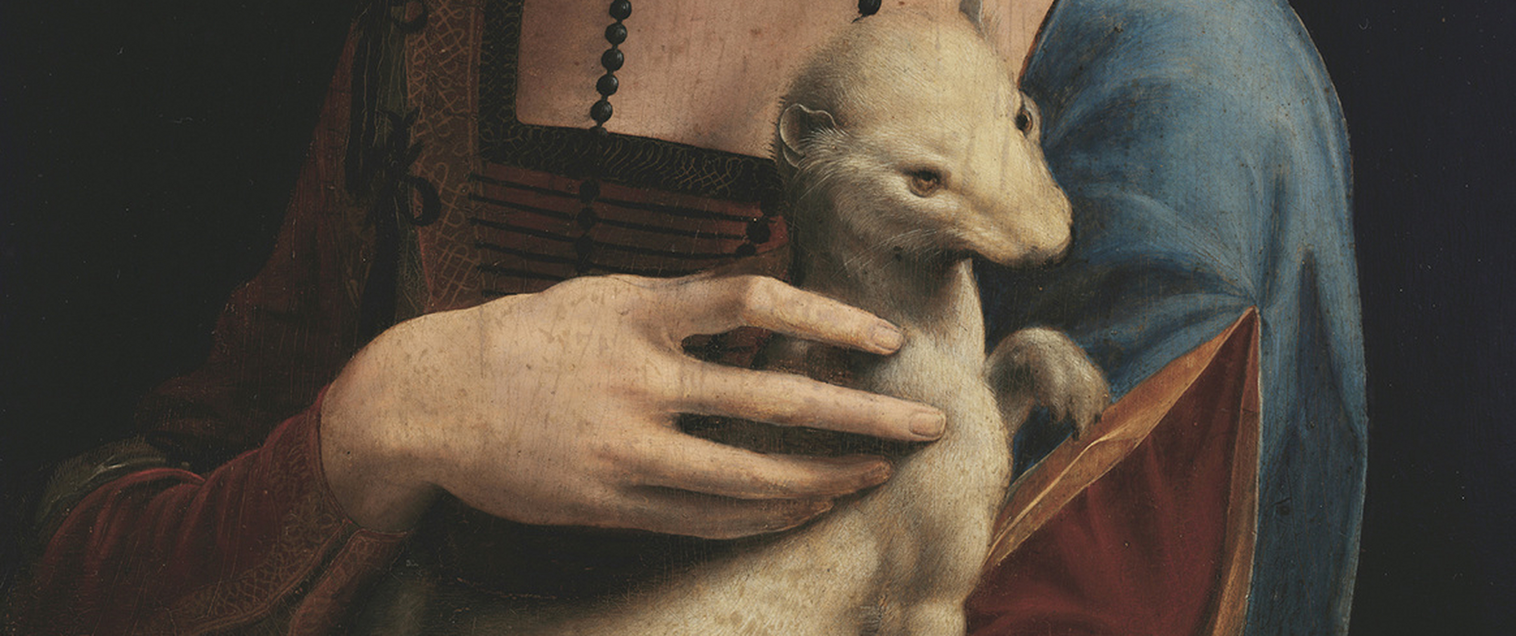 达芬奇《抱银鼠的女子》 画面主角是气质高贵沉静的切奇莉亚.