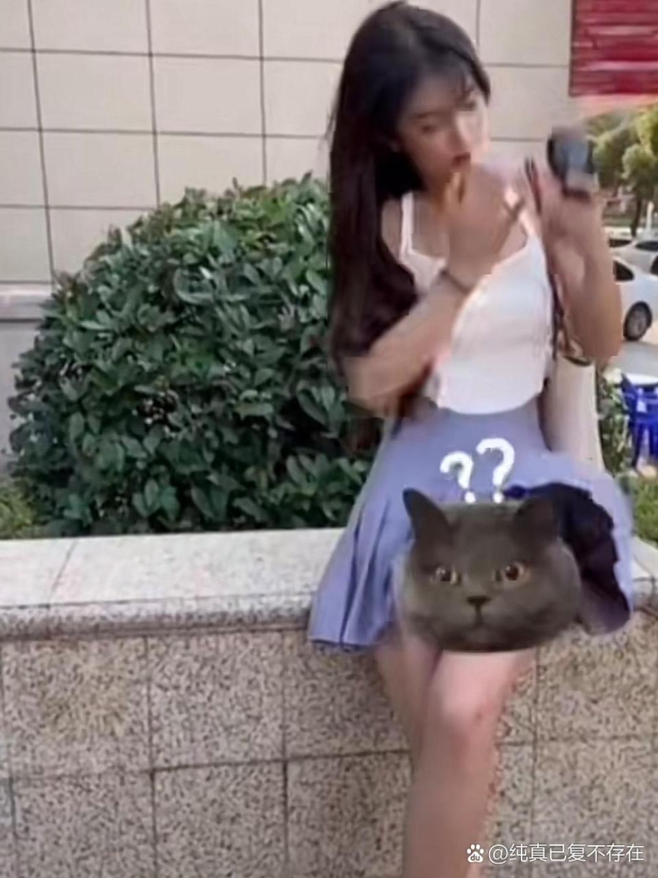 裙子被大风吹得翻起来了!