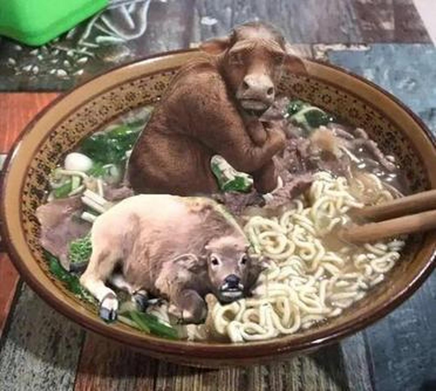 老板今天这碗牛肉面分量很足啊!给我放了一整头牛.