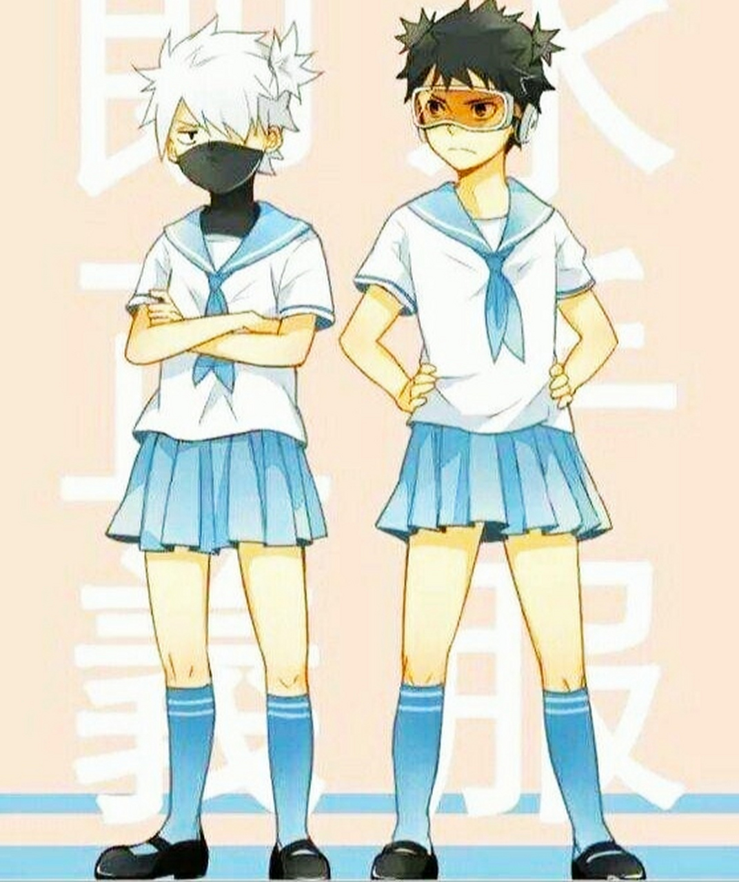 火影忍者# 卡卡西与带土穿女装很可爱[滑稽]