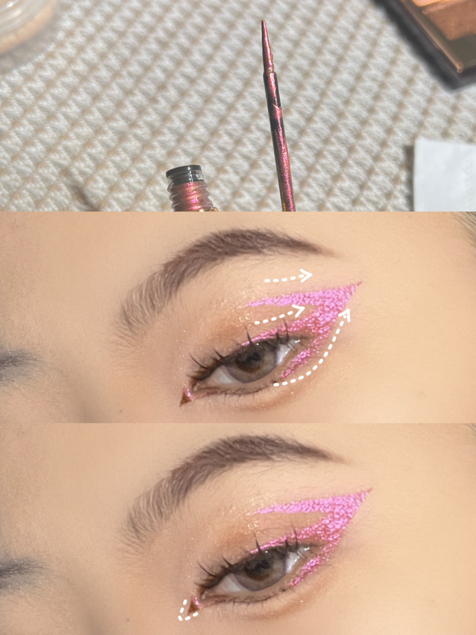 终于试到粉金变色的人鱼姬眼线了 每个角度都呈现出独特的色彩,让眼妆