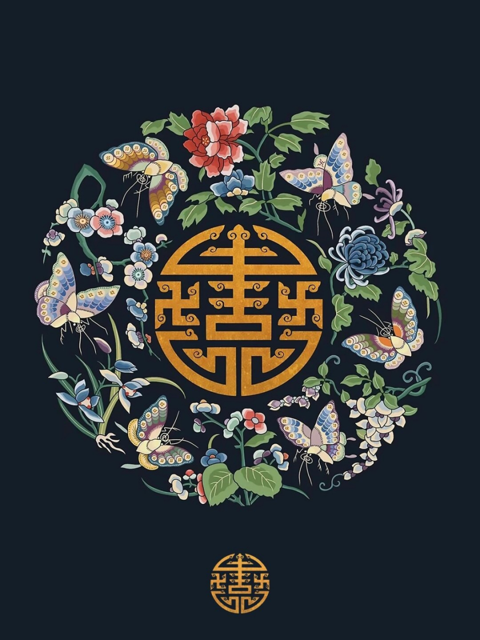 万字寿纹|手机壁纸  中国传统吉祥纹样之四季花卉万字寿纹图,象征着
