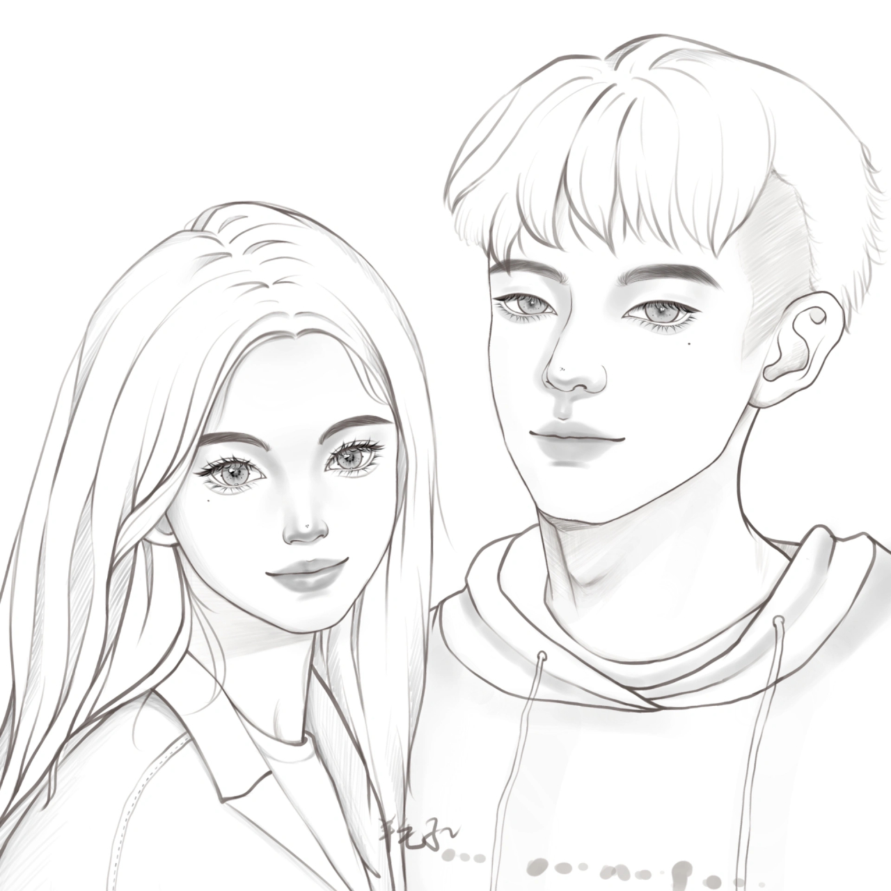 线稿子一对小情侣画的稿子还没上色颜值杠杠滴