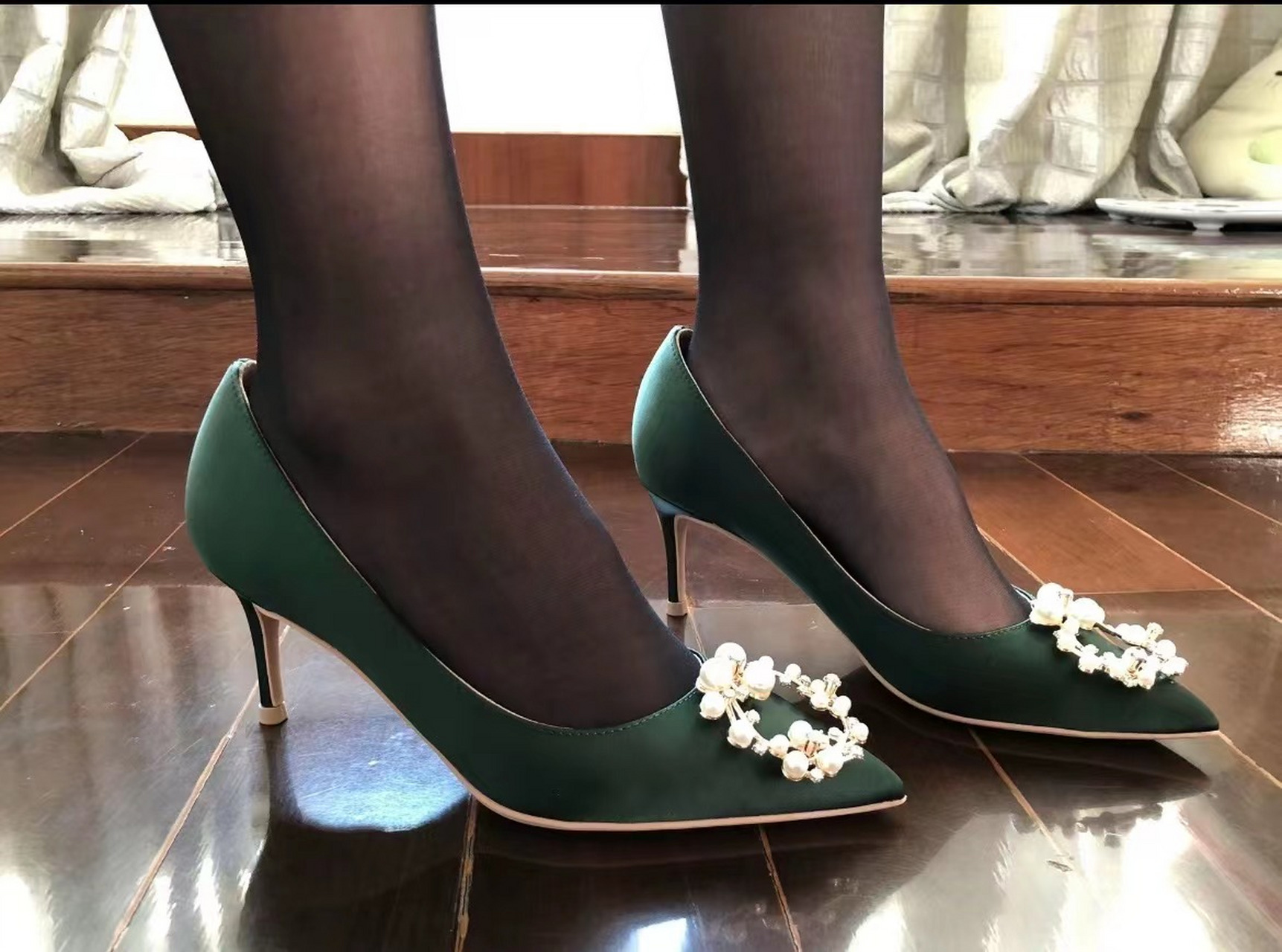 绿色高跟上脚好美呀#丝袜高跟鞋