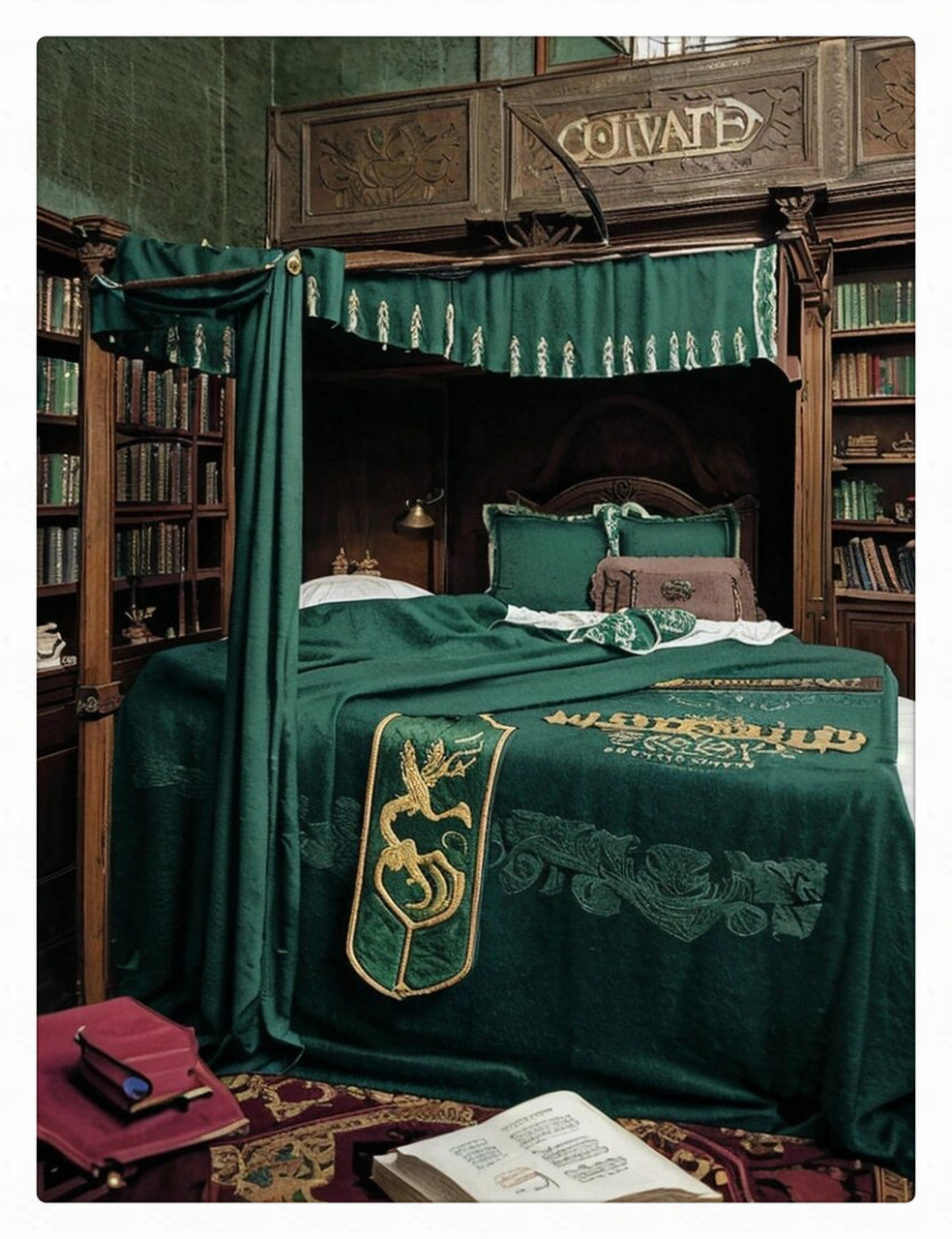 斯莱特林寝室  在神秘的斯莱特林寝室,散发着令人着迷的氛围.