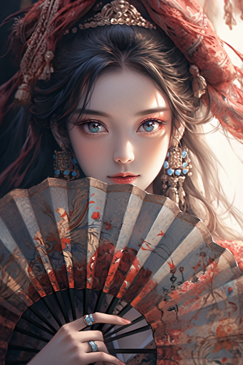 这个古韵美女很好看,精致的脸,华丽的服饰.#ai绘画# #ai古风美女