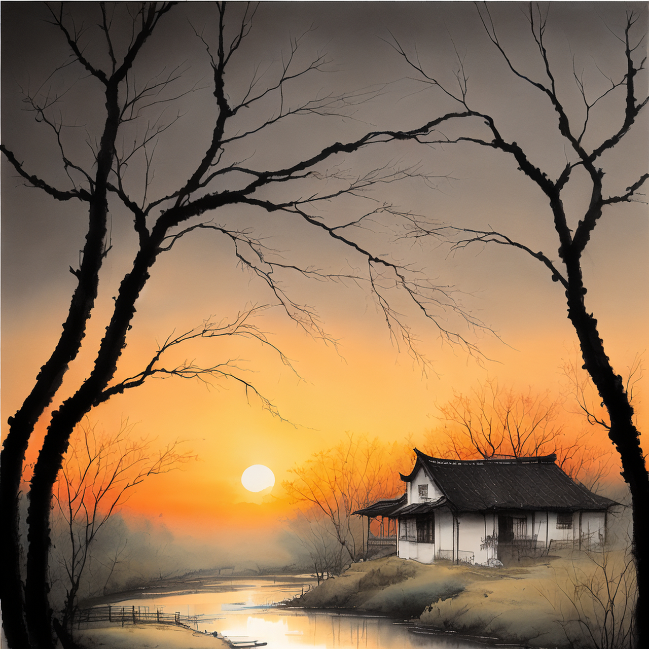 枯藤老树昏鸦,小桥流水人家,古道西风瘦马.