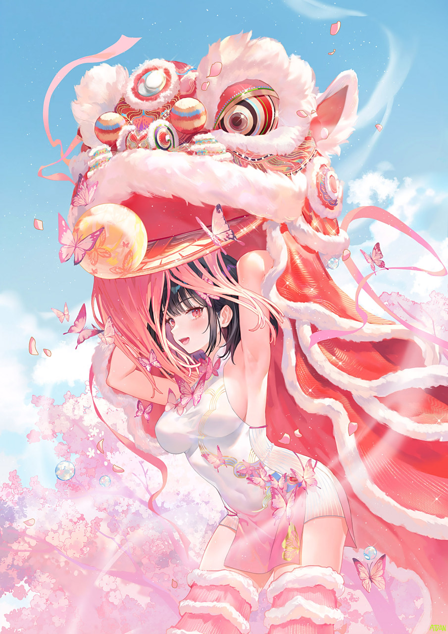 狮腾蝶舞 画师:atdan