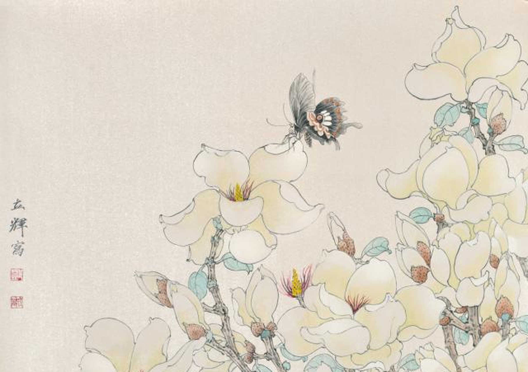 国画花鸟:碟恋银花玉雪香[freestyle]