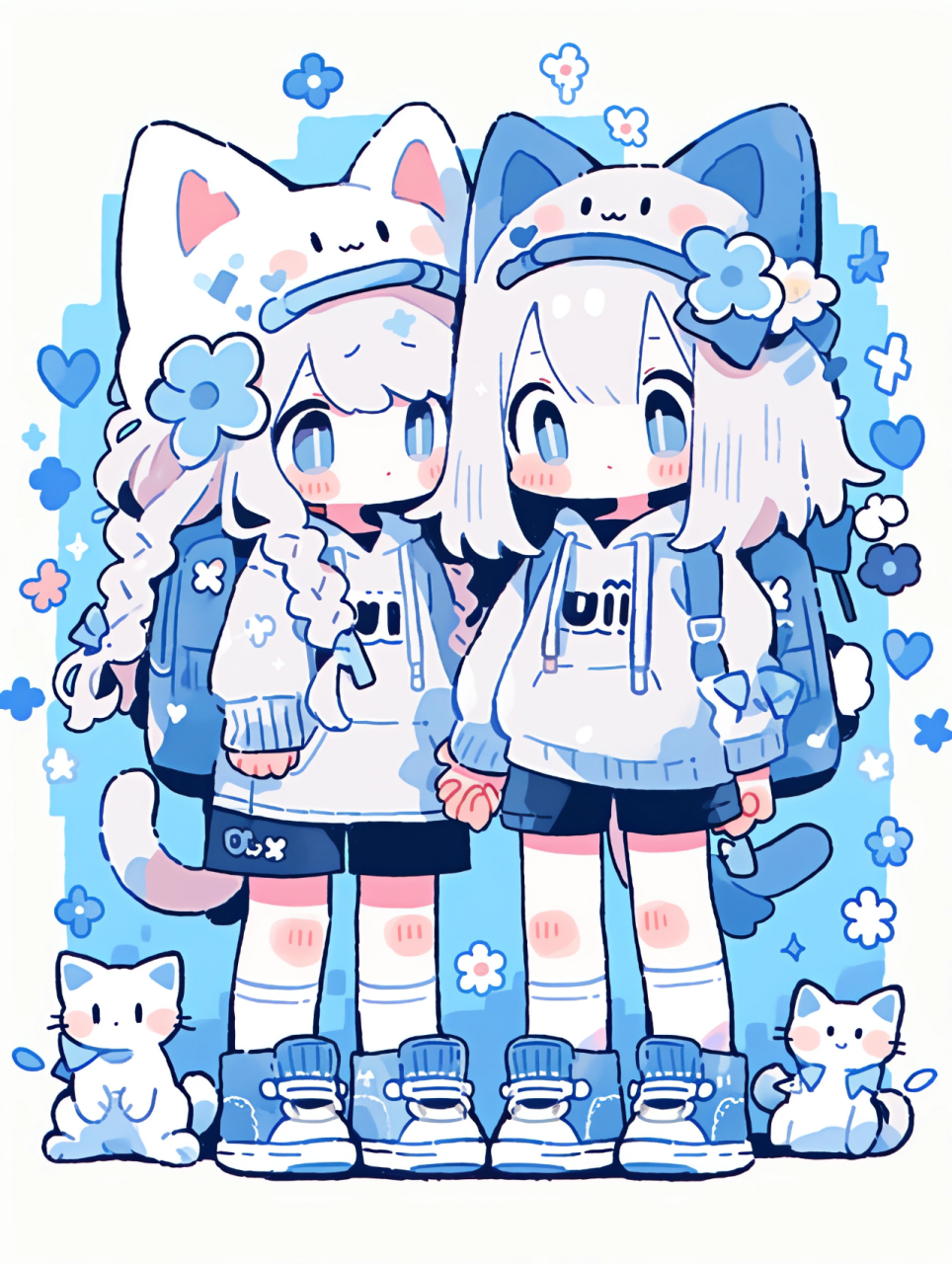 粉粉哒猫系女孩闺蜜合影  在midjourney的默认模式下,我们创造了一个