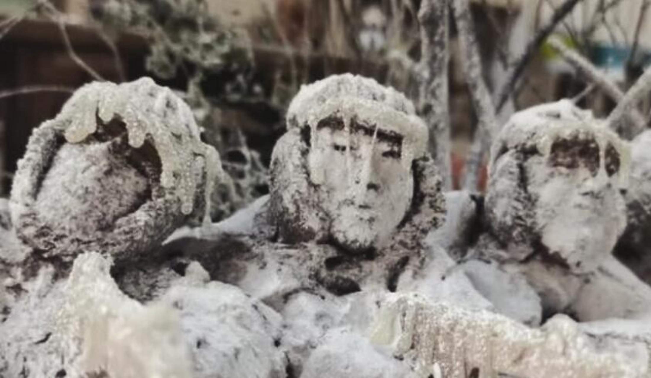 抗美援朝时期,一位被冻成冰雕的志愿军战士的照片.