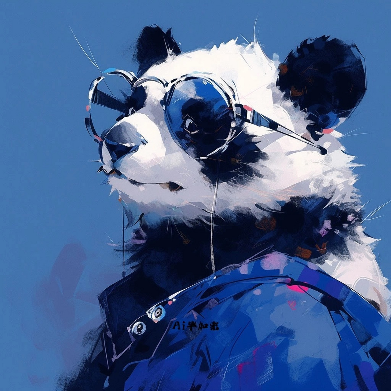 蓝色头像|酷酷的眼镜熊猫分享.