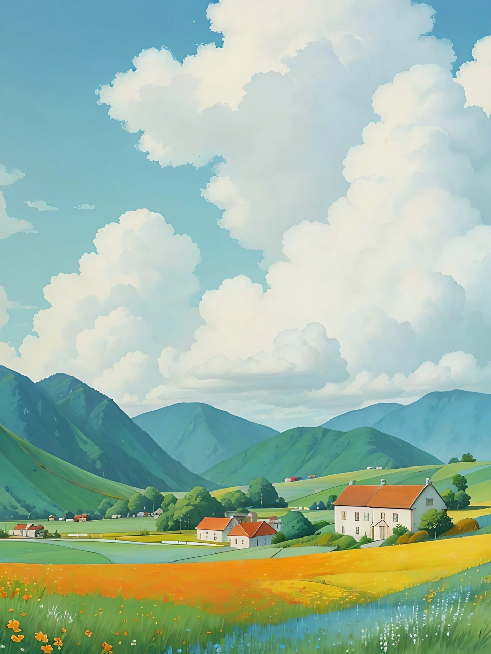 治愈系乡村风景插画