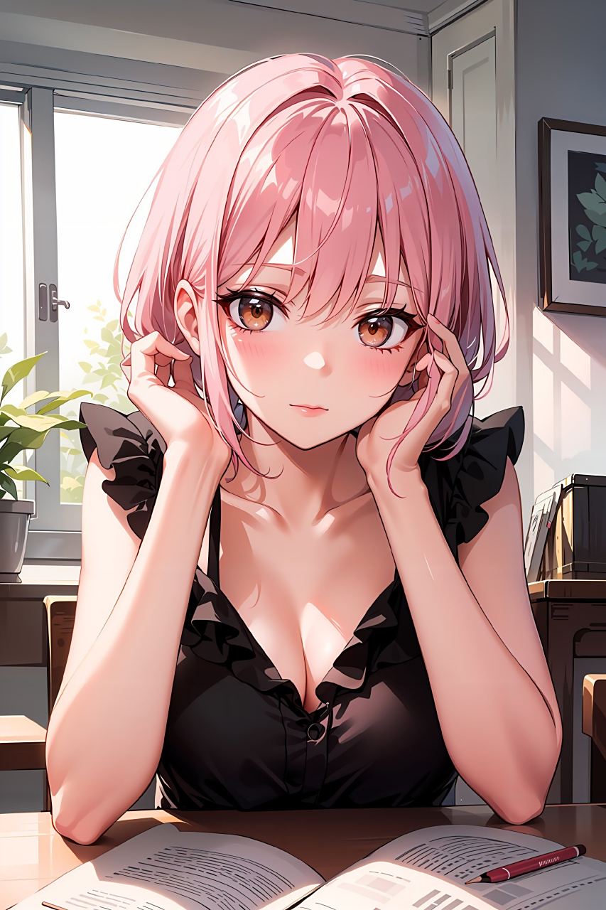 #ai绘画# 粉色麻花辫少女[色]