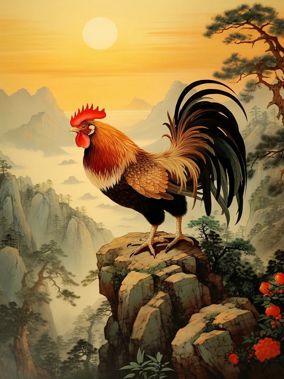 金鸡报晓-鸿运当头  公鸡在中国文化中有很多寓意.