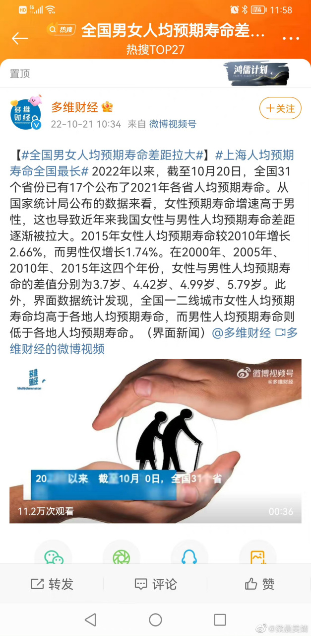 全国男女人均预期寿命差距拉大##上海人均预期寿命全国最长# 人的