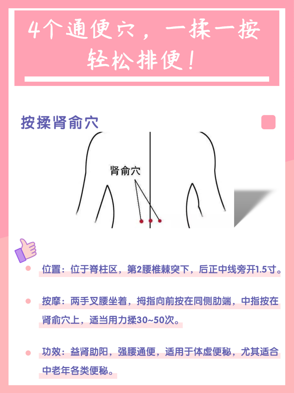 缓解便秘# #通便# #脾胃专家王碧辉主任#   一,按揉肾俞穴  二,按揉