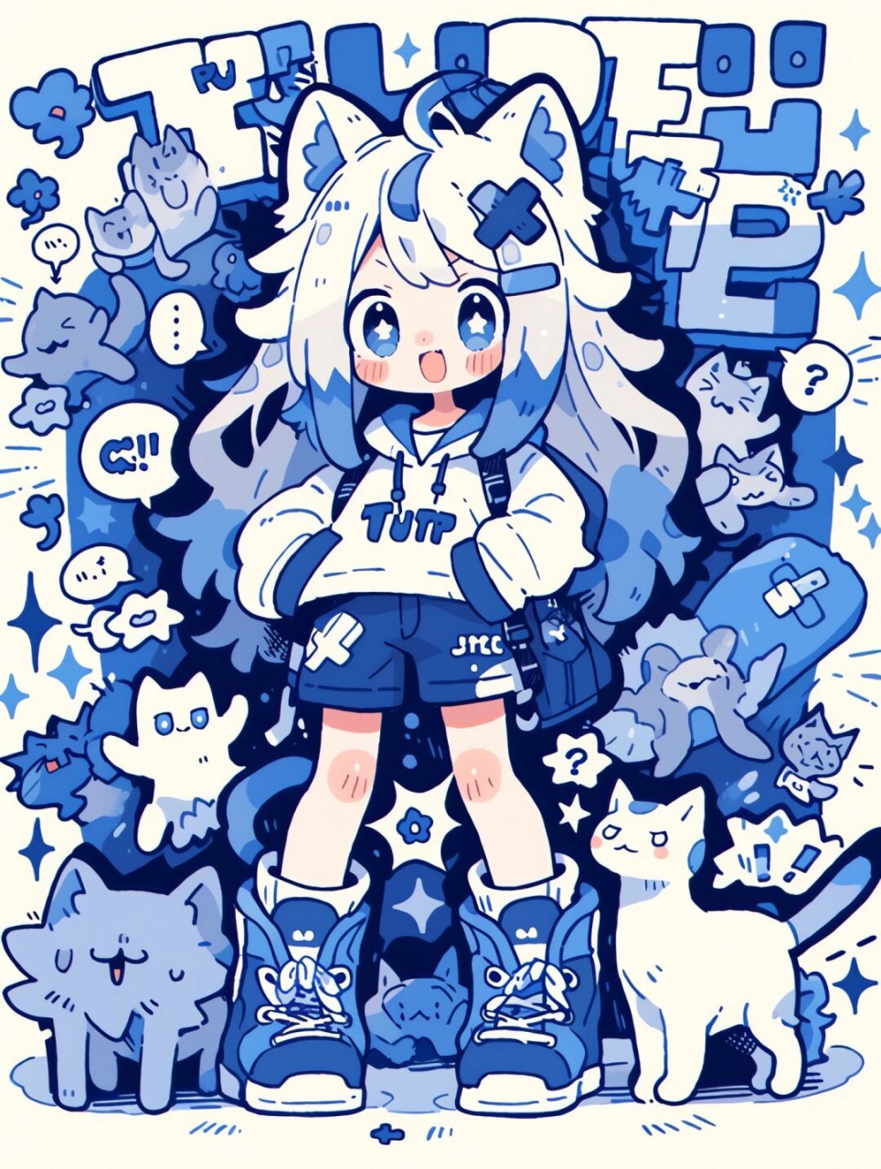 可爱涂鸦猫系女孩啊!