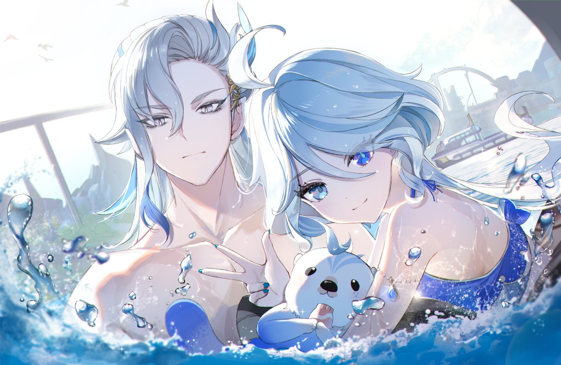 原神  白毛组合 那维莱特和芙卡洛斯