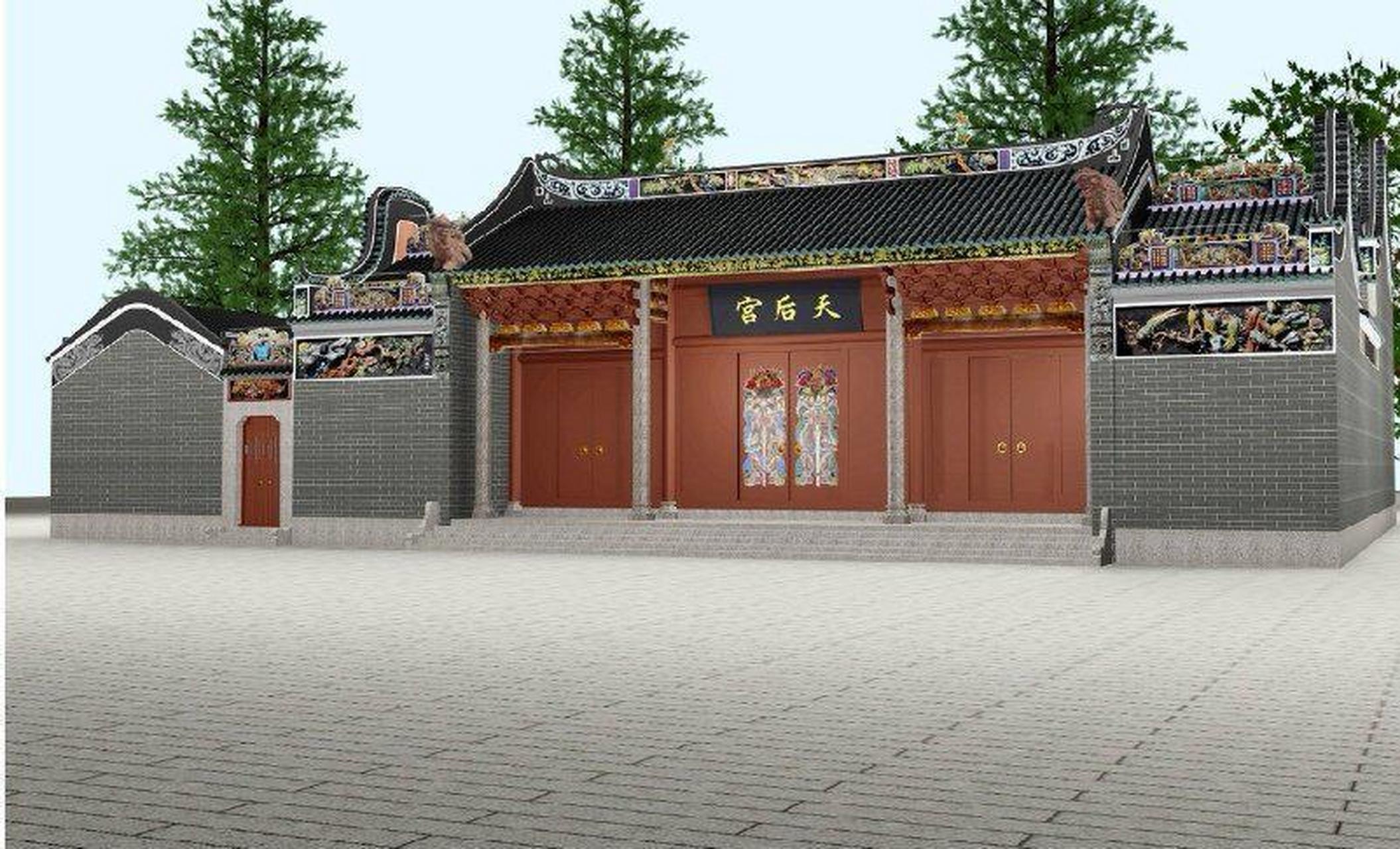 港口天后宫,坐落于广东省中山市港口镇浅水湖河与沥河交汇处,占地2