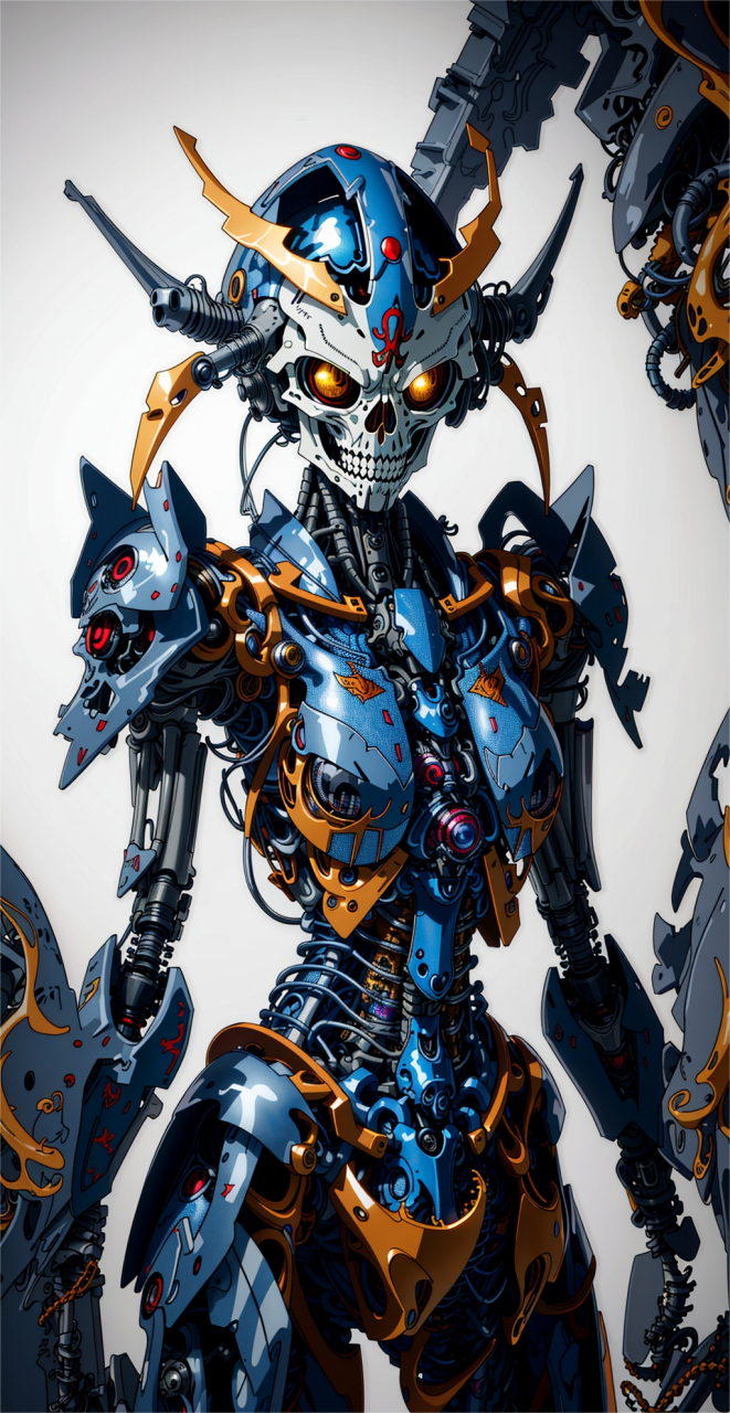 ai绘画,骷髅和机甲之间的对碰.