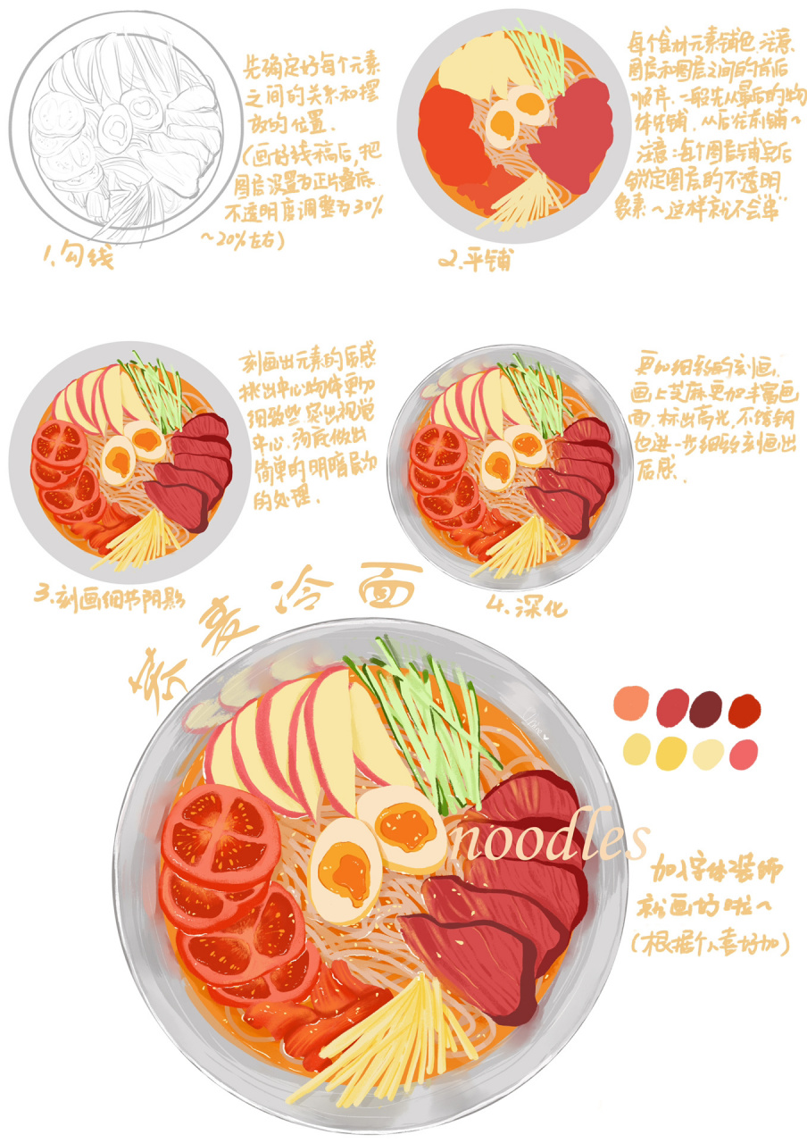 插画美食手绘-冷面教程 "手绘软件:ps2020 wacom手绘板 821582