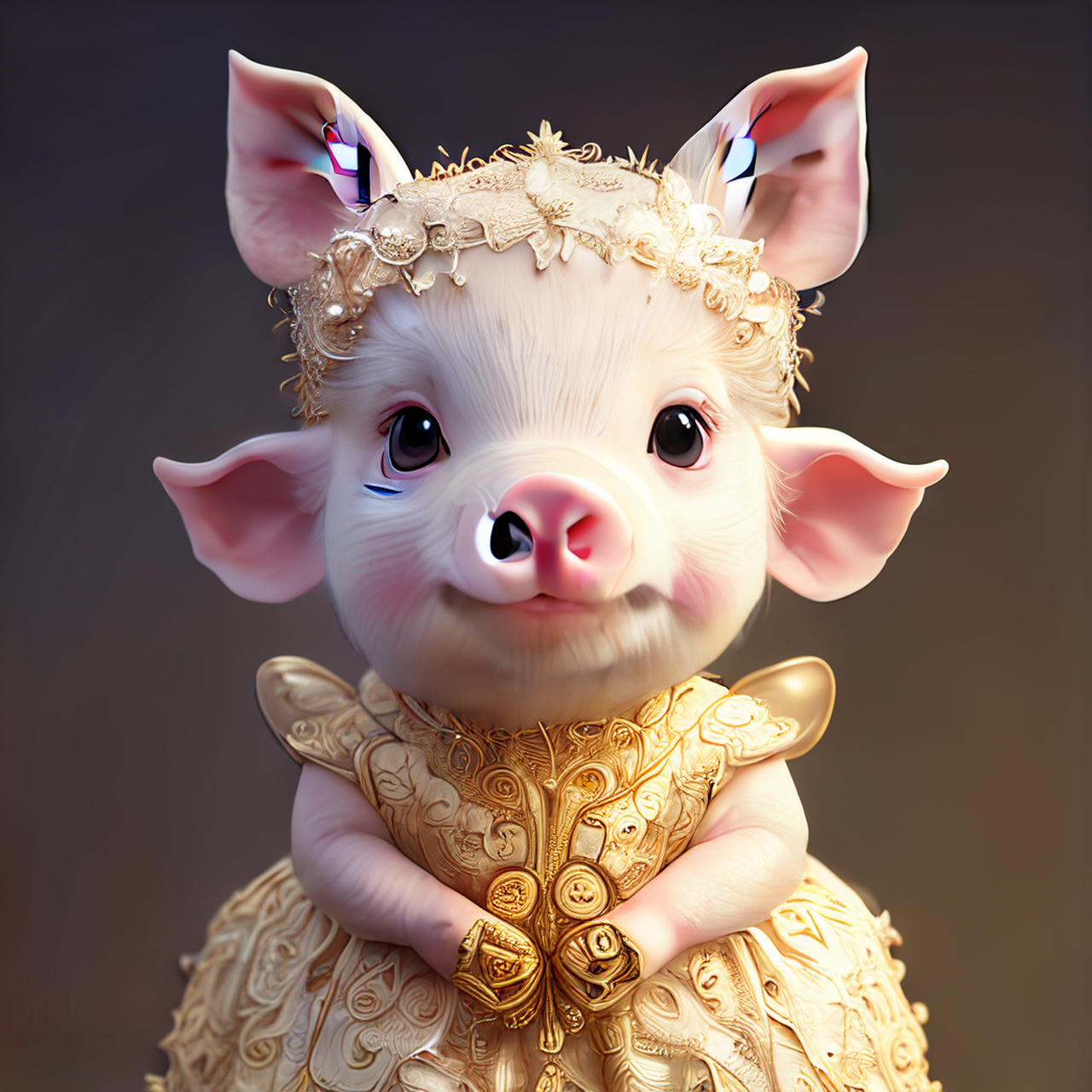 百度ai绘图黑科技#可爱的小仙女白猪穿着柔软的皇家金色连衣裙超级