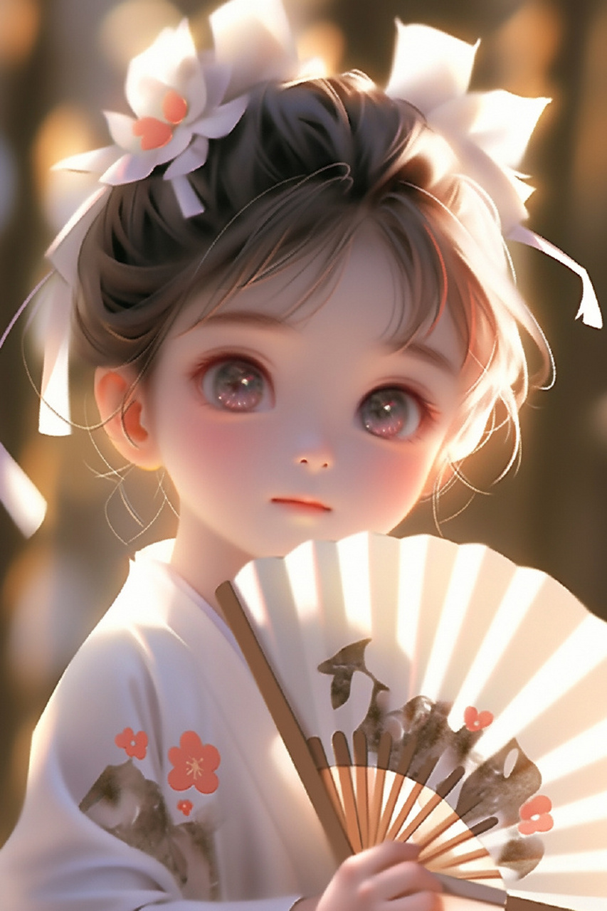 国潮风手握折扇小美人可爱壁纸 676767