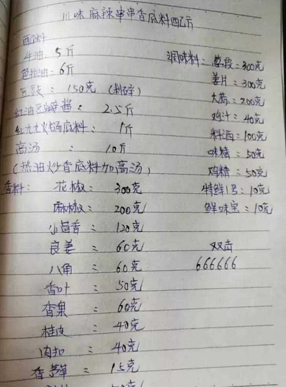 油条制作绝密配方,麻辣串串香底料配方,重庆火锅底料技术配方等等