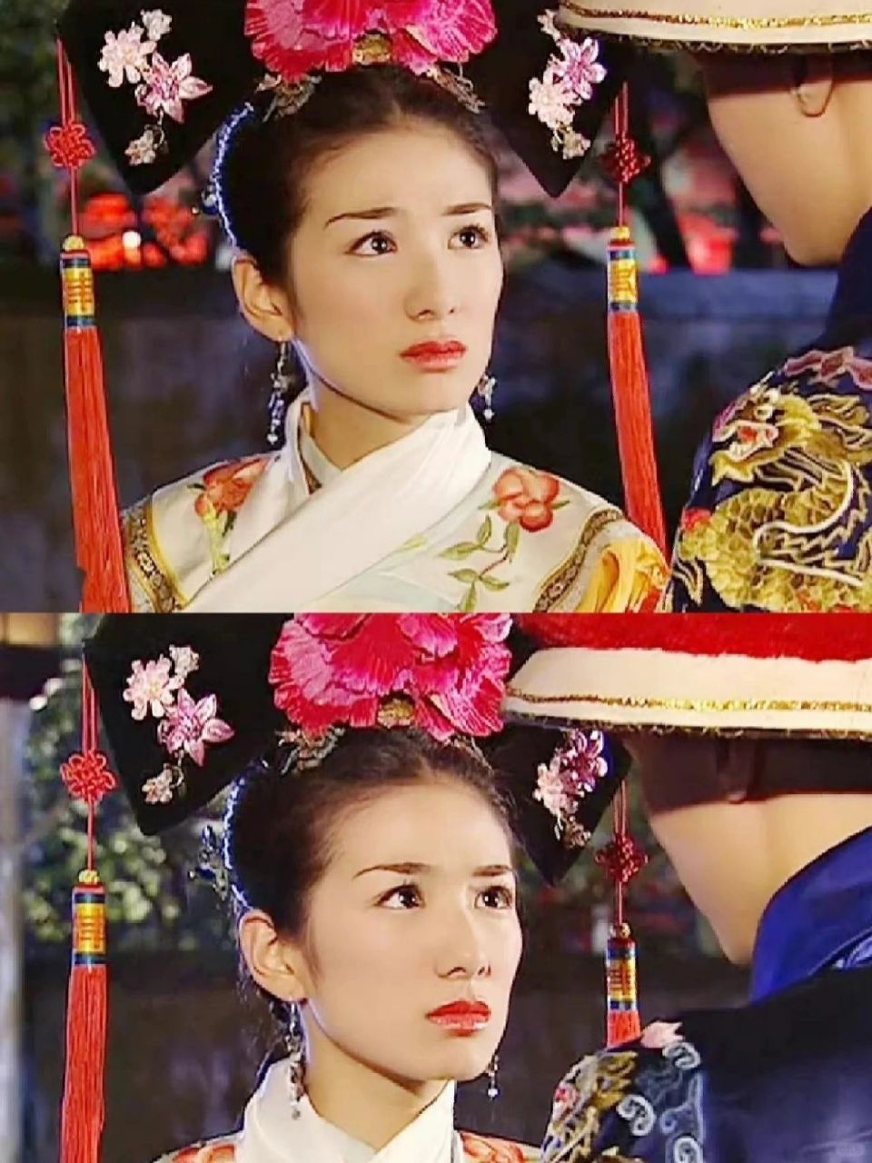 新造型旗头小燕子  为什么还珠3里面小燕子的旗头有时候只有一边有红