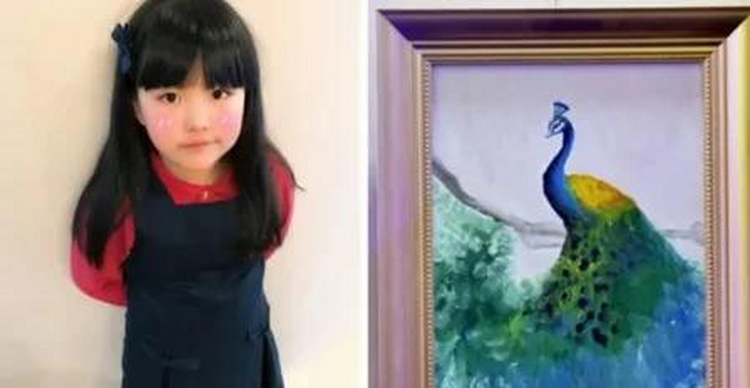 李湘女儿王诗龄,她的一幅油画《孔雀图》卖出了12万的高价,当时报道一