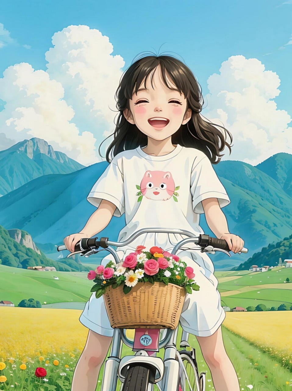 治愈的小女孩  骑着自行车自由自在的感觉