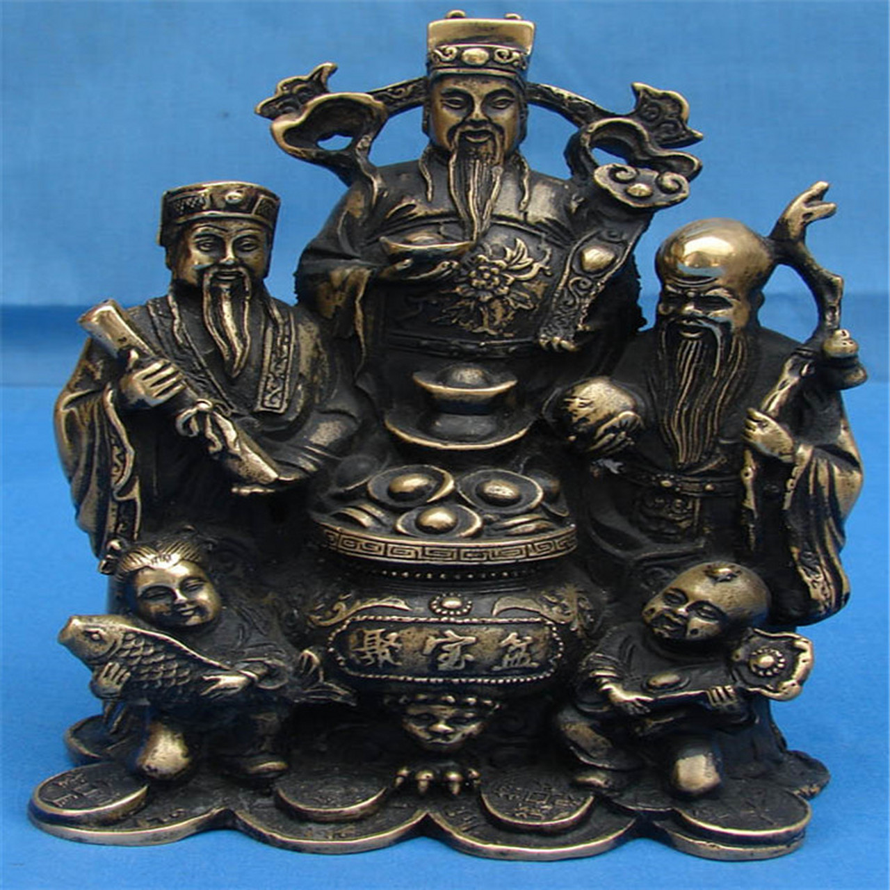 全铜五路财神爷仿古做旧雕塑 黄铜文财神爷摆件 骑虎武财神爷雕塑 贴