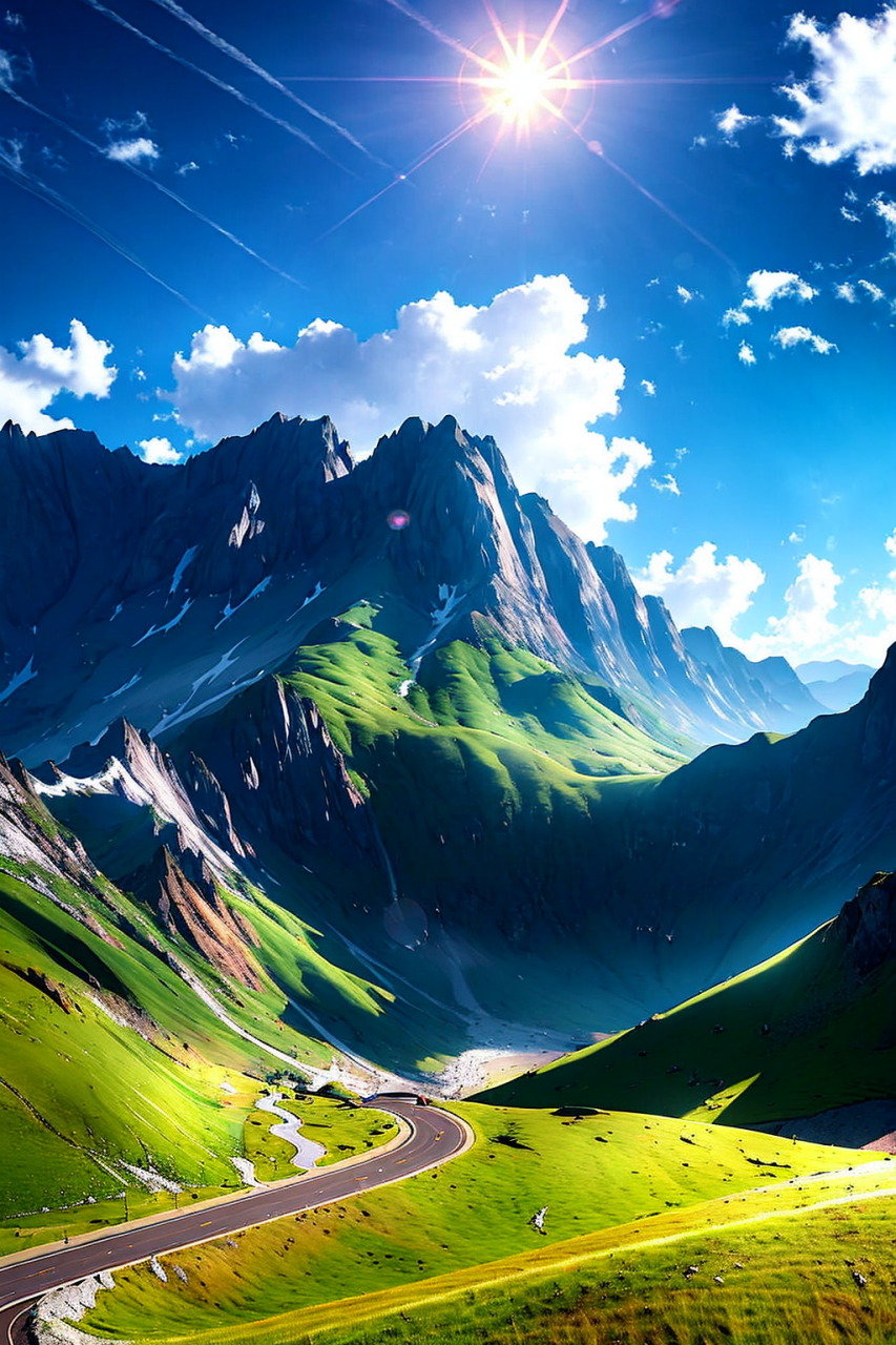 手机壁纸,山峰,蜿蜒公路 #ai