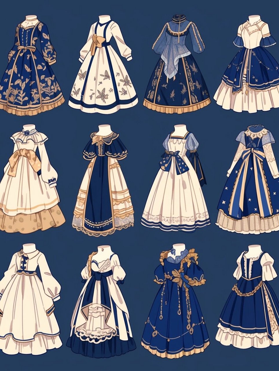 蓝金系列小裙子|服装设计素材