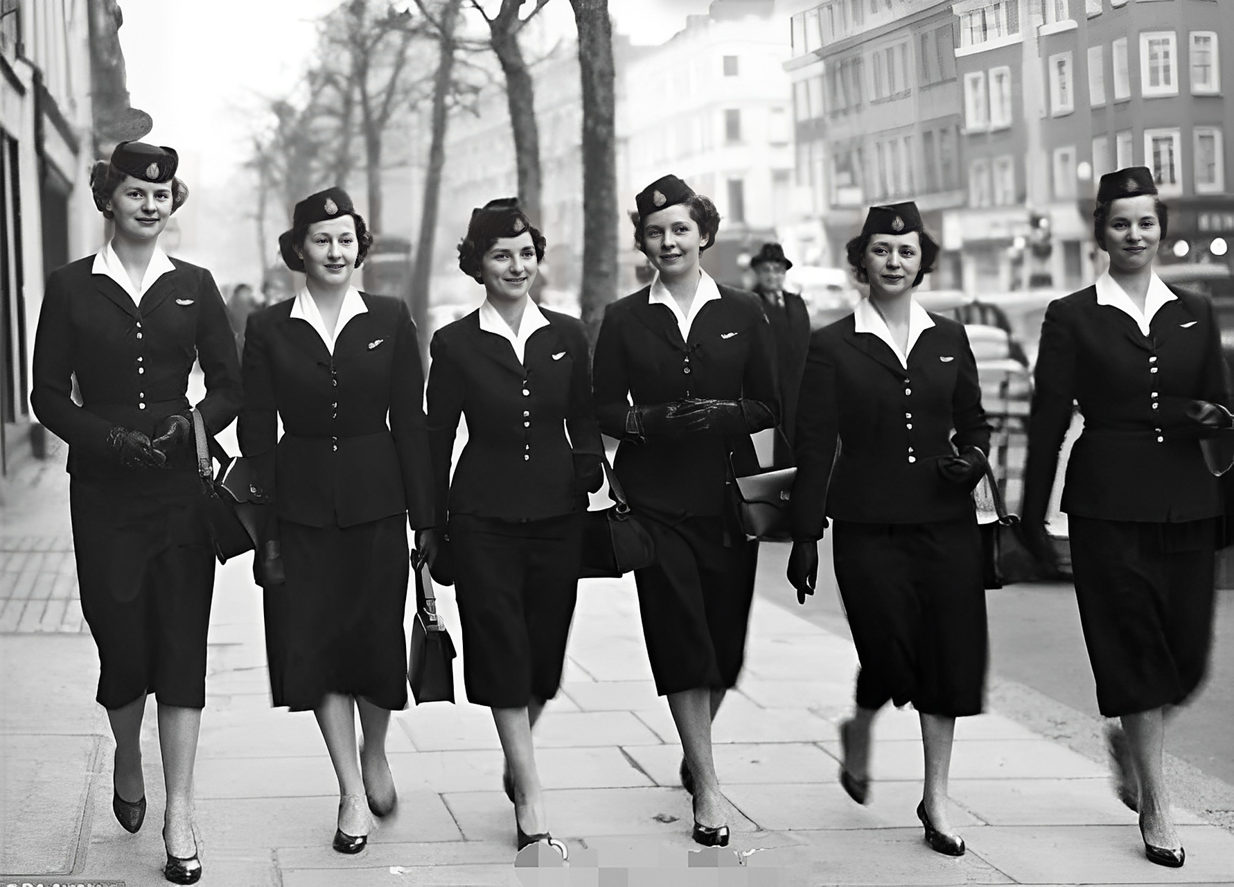 这是20世纪50年代一组上世纪中西方山空姐穿的衣服的对比.