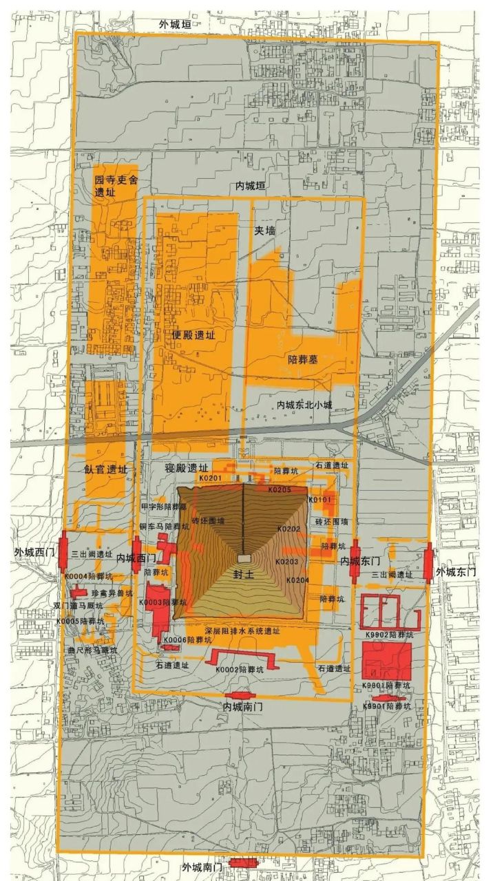 秦始皇陵陵园遗存分布图.