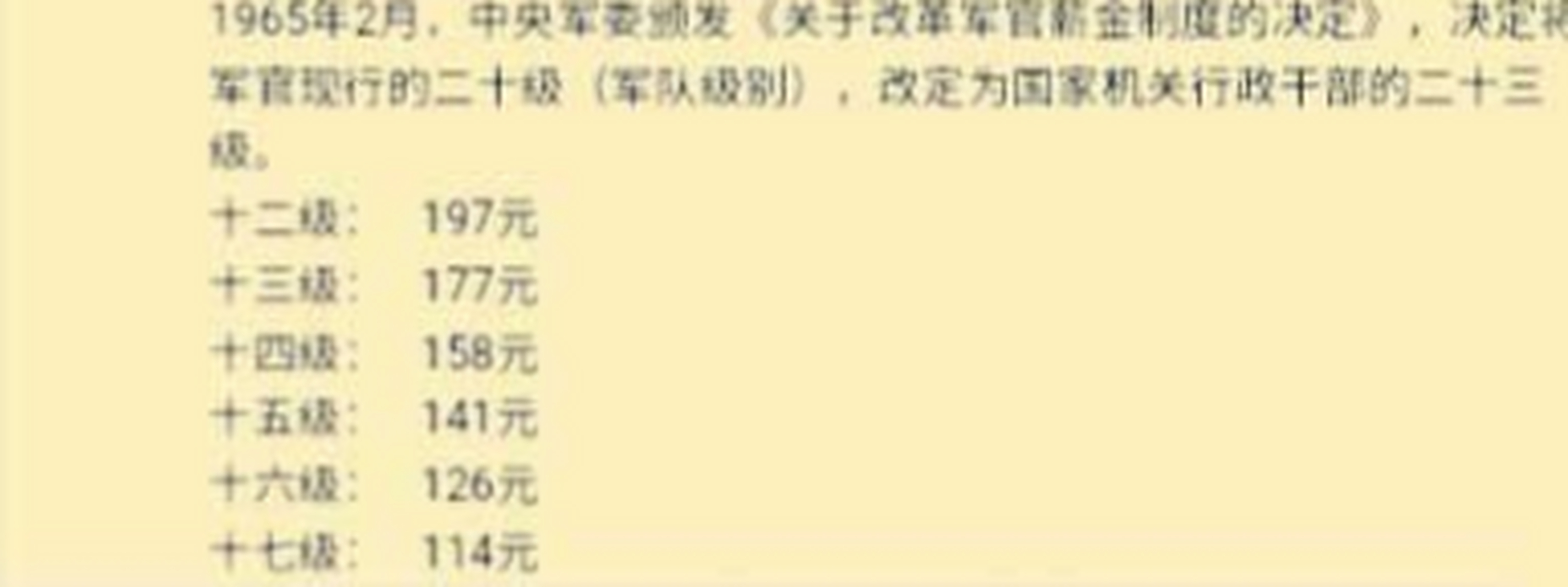 1965年开始国家取消军衔制,从6月开始,部队军官套用地方级别,把军官二