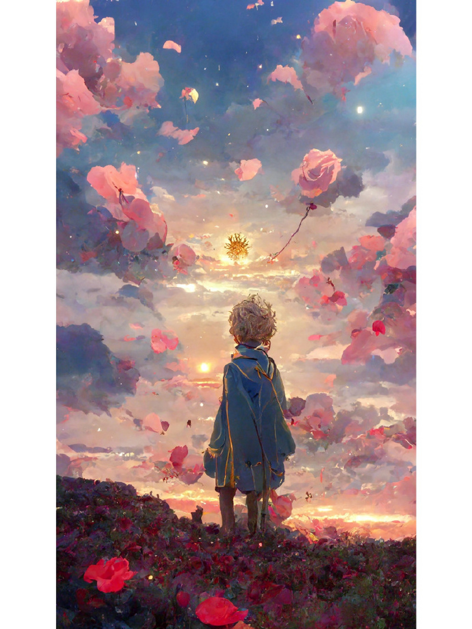 幻想风格 小王子 和他的玫瑰,陪小王子一起看日落[打call] #插画