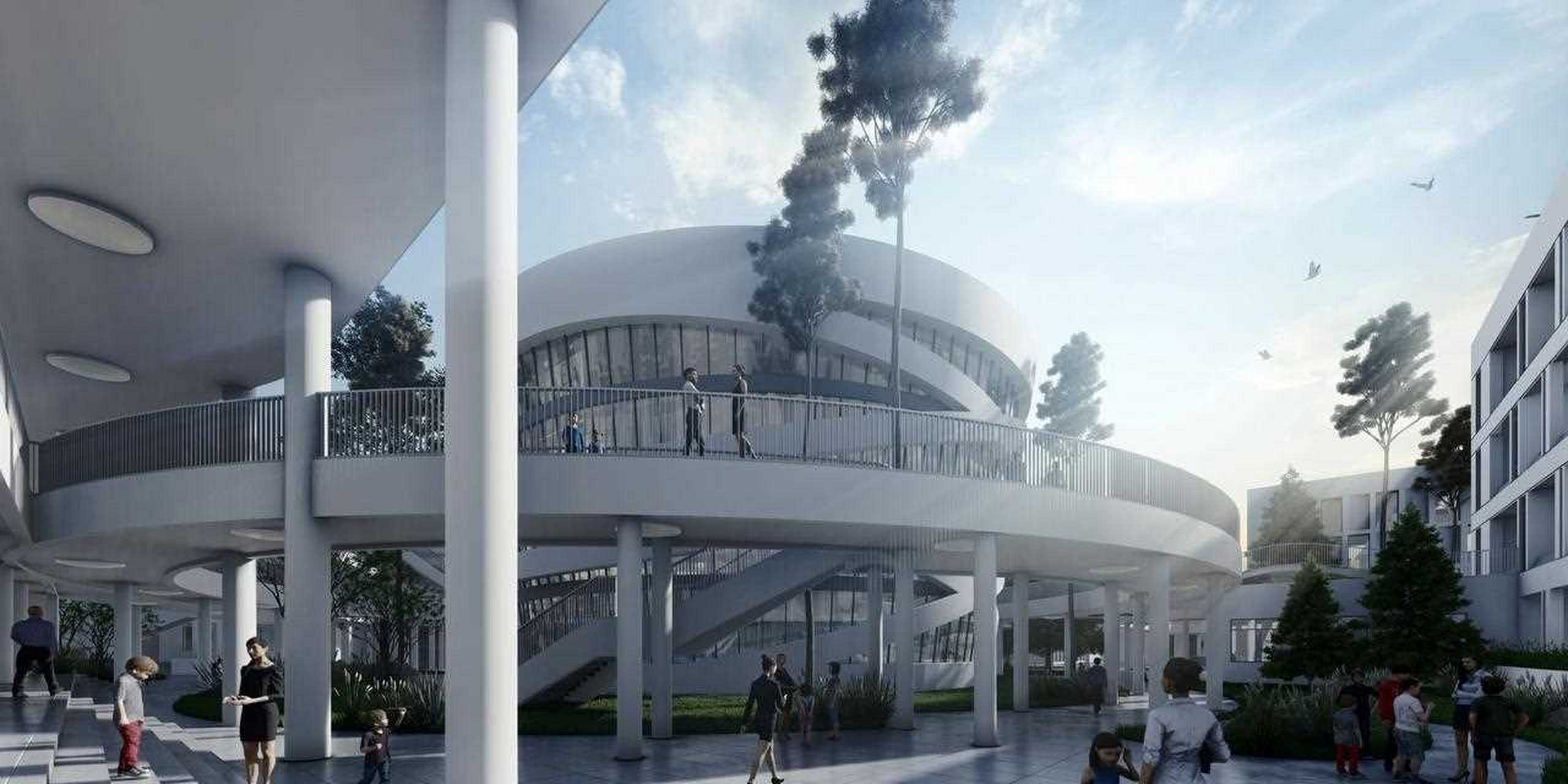 图赏·lumion10 渲染作品 小学校园建筑效果图,风格现代简约,建筑内庭