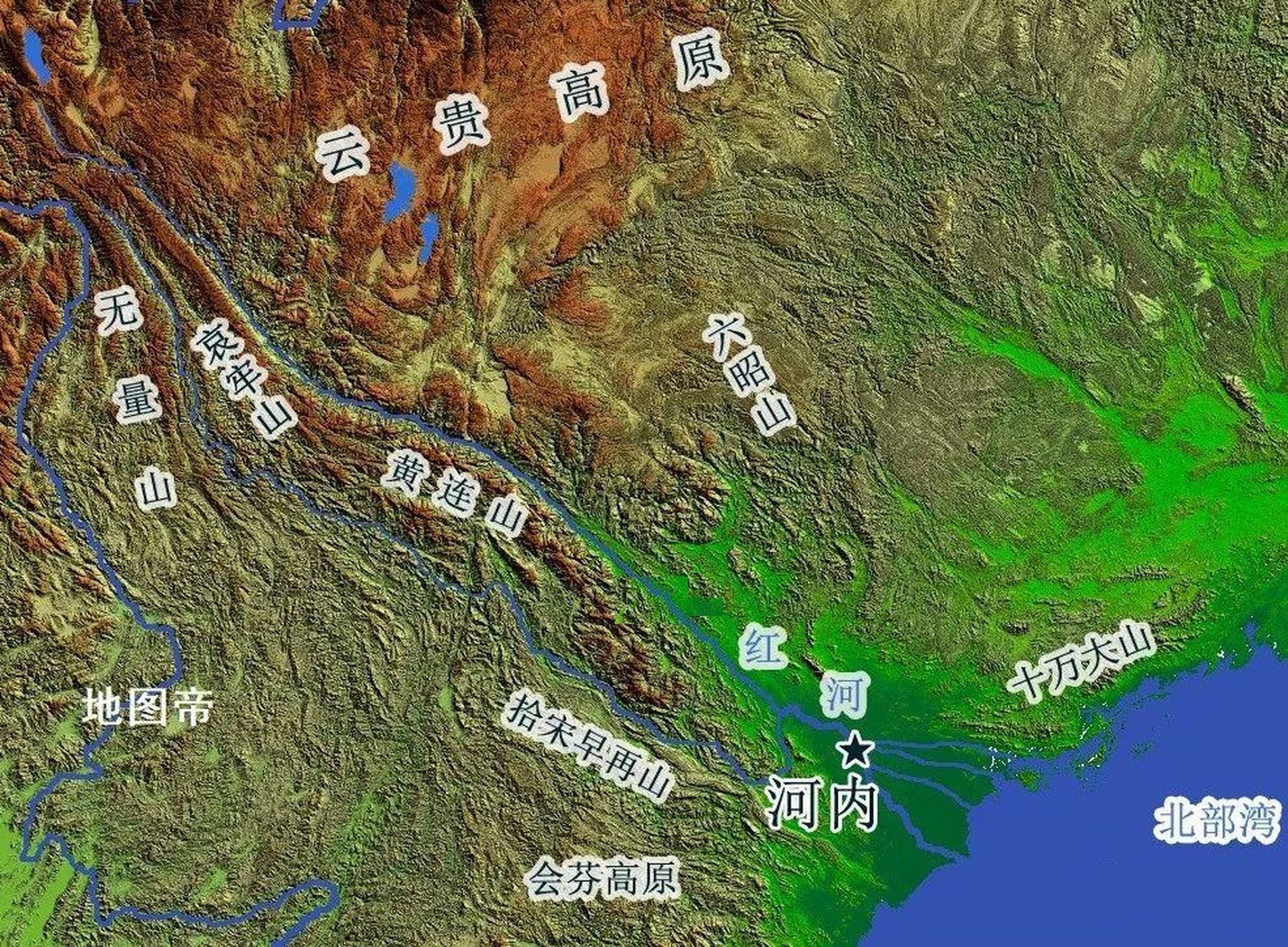红河三角洲及周边地形图