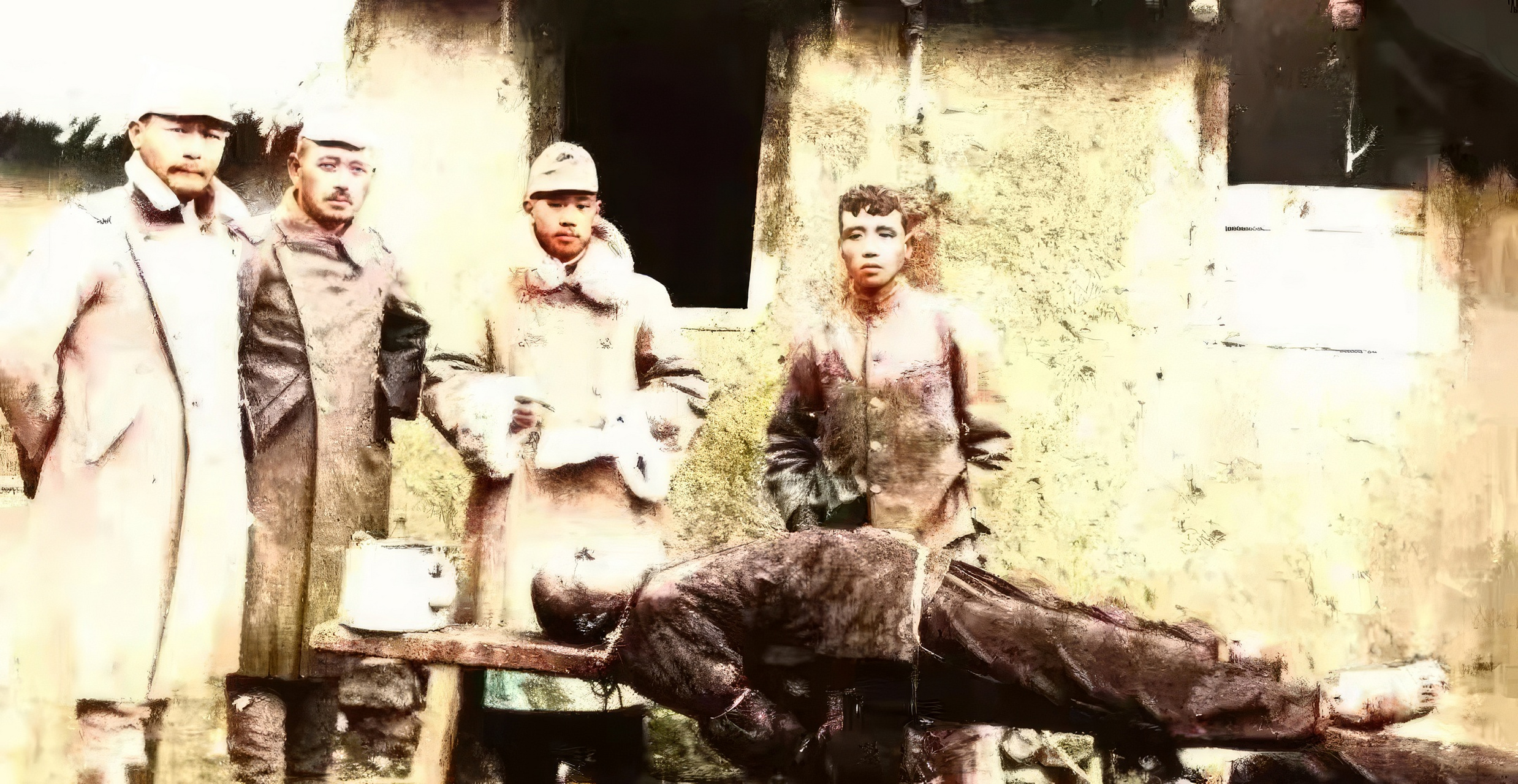 这张照片是当时几名东北义勇军战士在与日本关东军交火中被俘,日寇