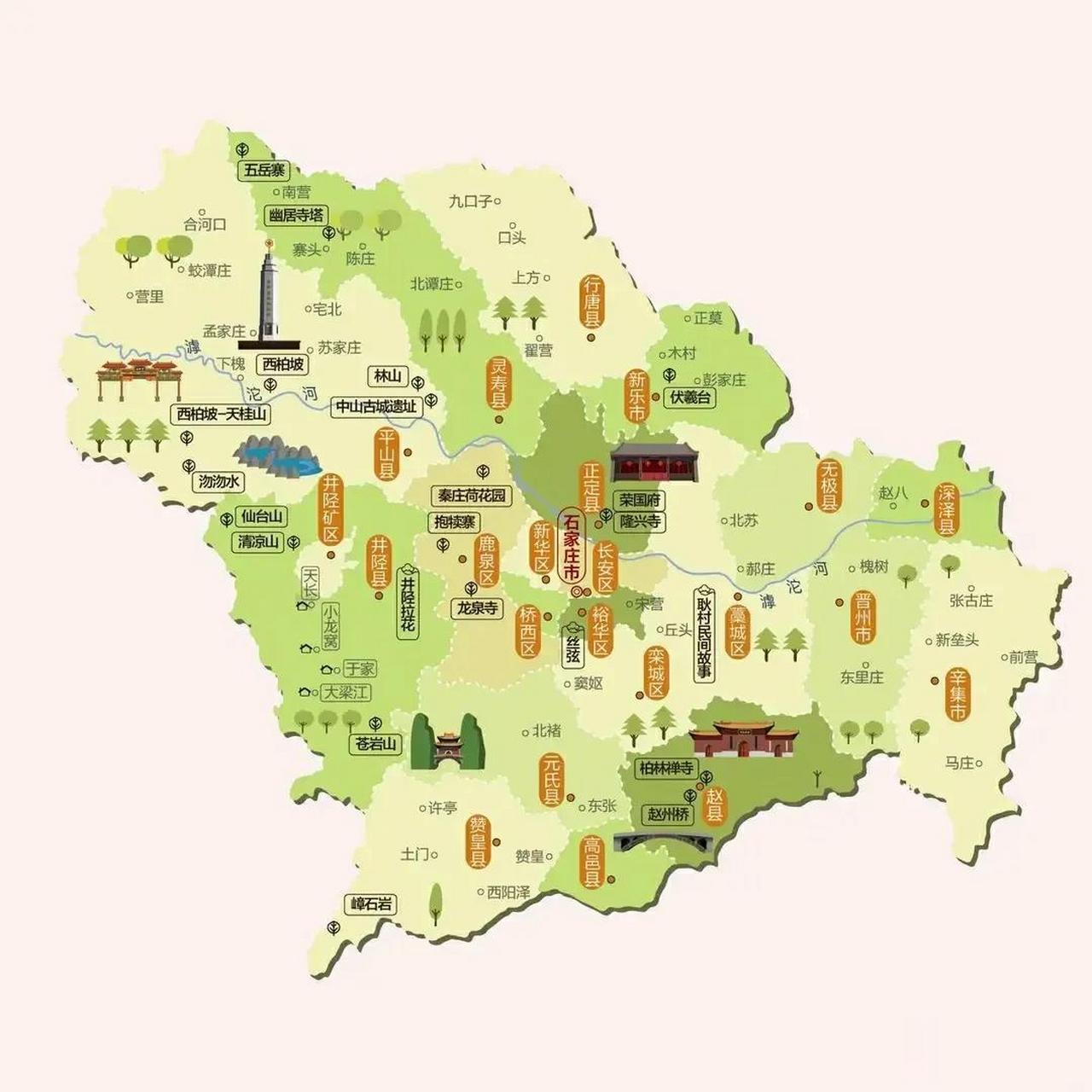 石家庄人文旅游图抱犊寨 西柏坡 荣国府 赵州桥 嶂石岩  中山国遗址