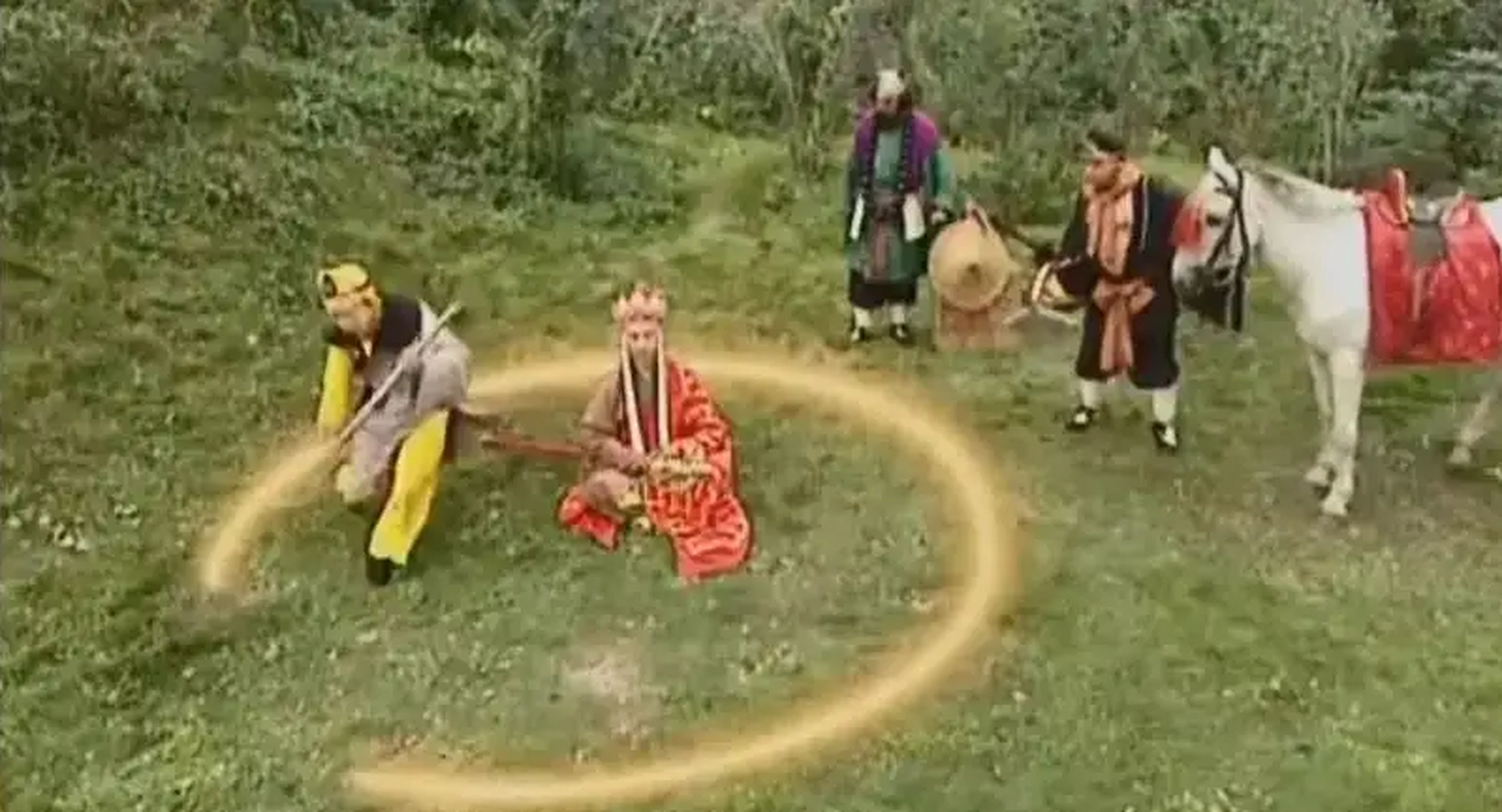 孙悟空外出化缘,为保证唐僧安全,就用金箍棒画地为牢,只要唐僧不走出