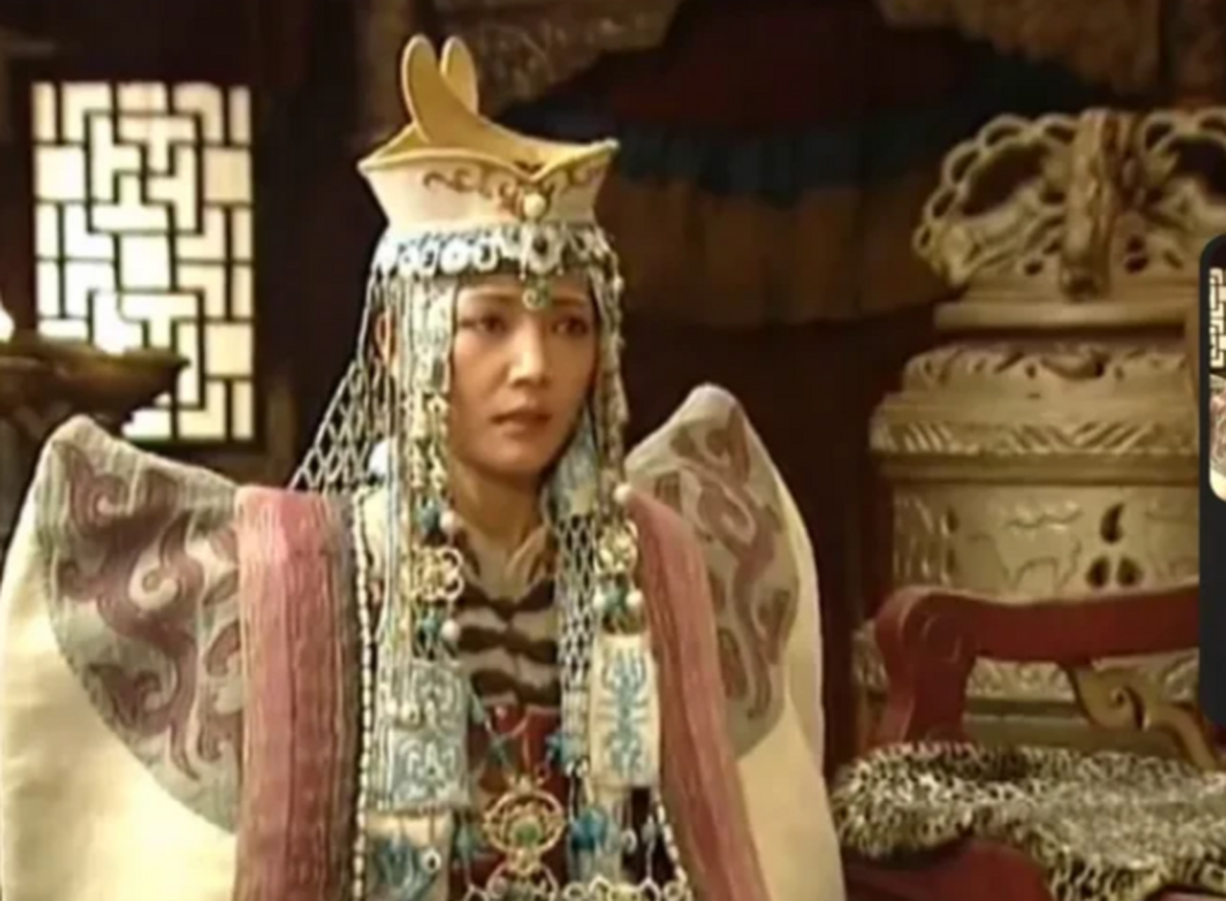 1204年,成吉思汗正在饮酒,大将纳牙阿来报"忽兰美人已到帐外.