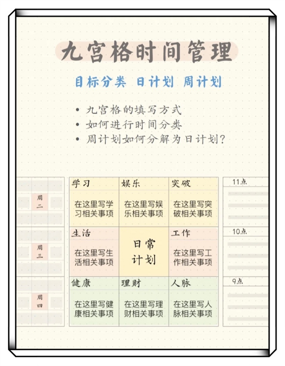 九宫格时间管理清单 你还在为不会时间管理发愁吗?